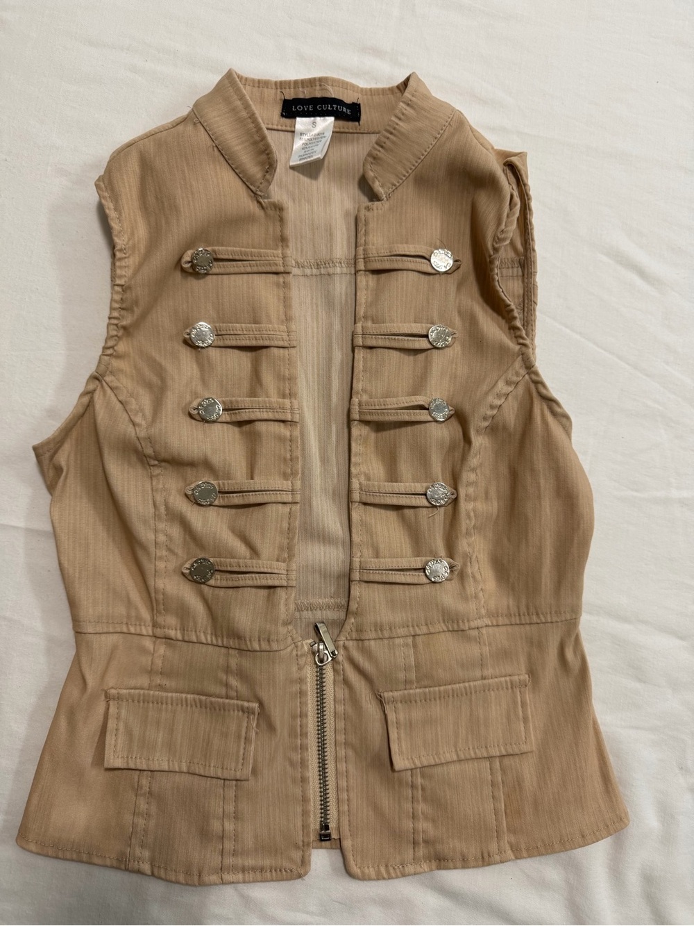 Love Culture Women's Sleeveless Military Vest - Tan size S